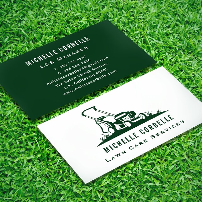 Carte De Visite Simple Service de Jardin Moderne Vert & Blanc (Créateur téléchargé)