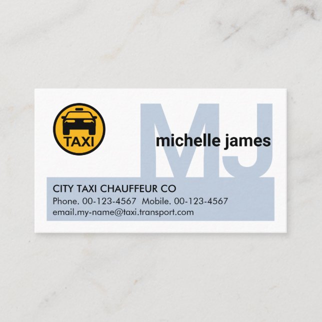 Carte De Visite Simple Taxi Nom Monogramme (Devant)