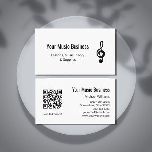 Carte De Visite Simple Treble Clef QR code leçons de musique