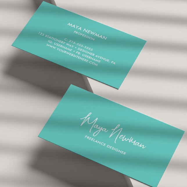 CARTE DE VISITE SIMPLE TURQUOISE BLEU SIGNATURE NOM PROFESSIONNEL (Créateur téléchargé)