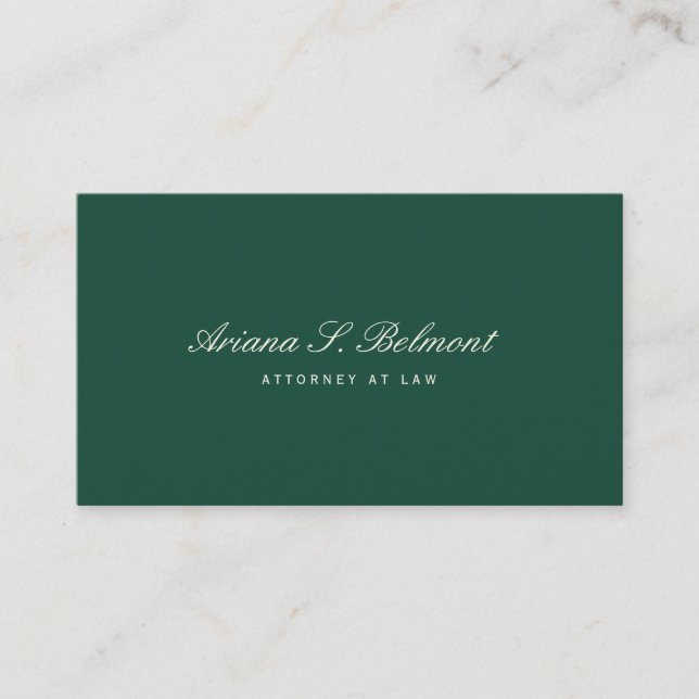 Carte De Visite Simple vert foncé avocat élégant (Devant)