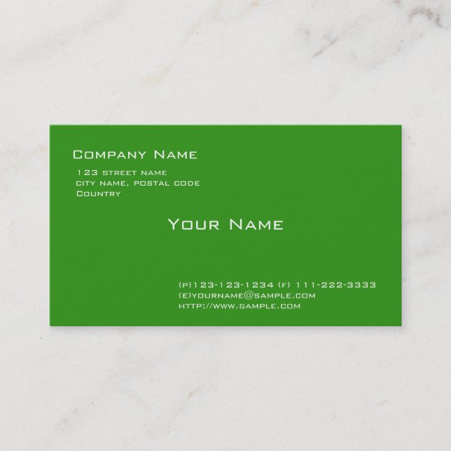 carte de visite simple, verte. (Devant)