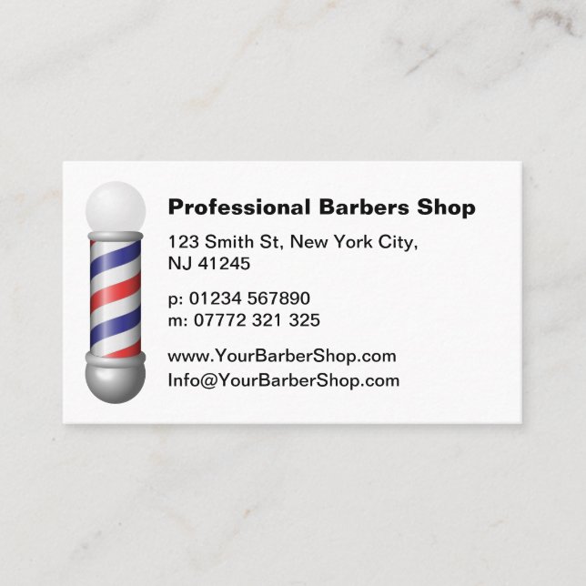 Carte De Visite Simple White Barbers Pole Barbershop Business Card (Devant)