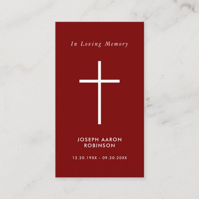 Carte De Visite Simple White Cross Red Memorial Prayer Card (Devant)