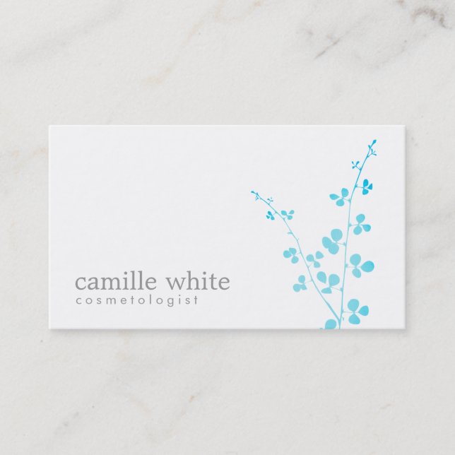 Carte De Visite Simple White Turquoise Branche Salon et Spa (Devant)