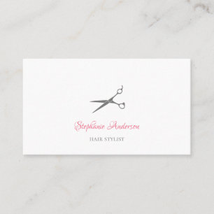 Carte De Visite Simples Ciseaux Gris Avec Script Rose