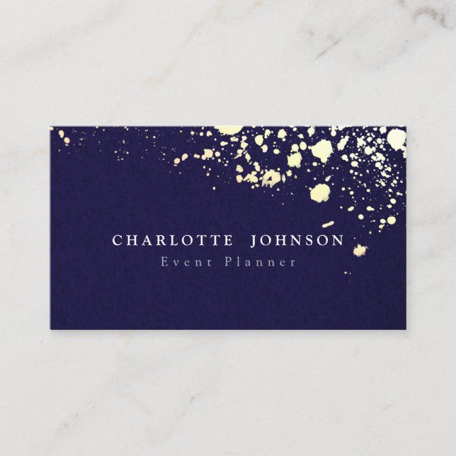Carte De Visite Simplicité moderne Navy Blue Linen Faux Gold Splat (Devant)