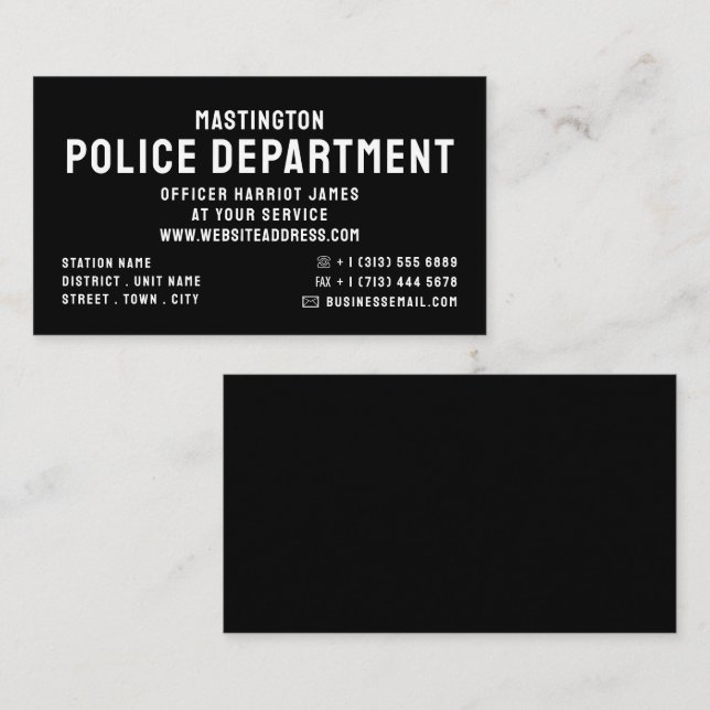 Carte De Visite Simply Bold, Agent de police, application de la lo (Devant / Derrière)