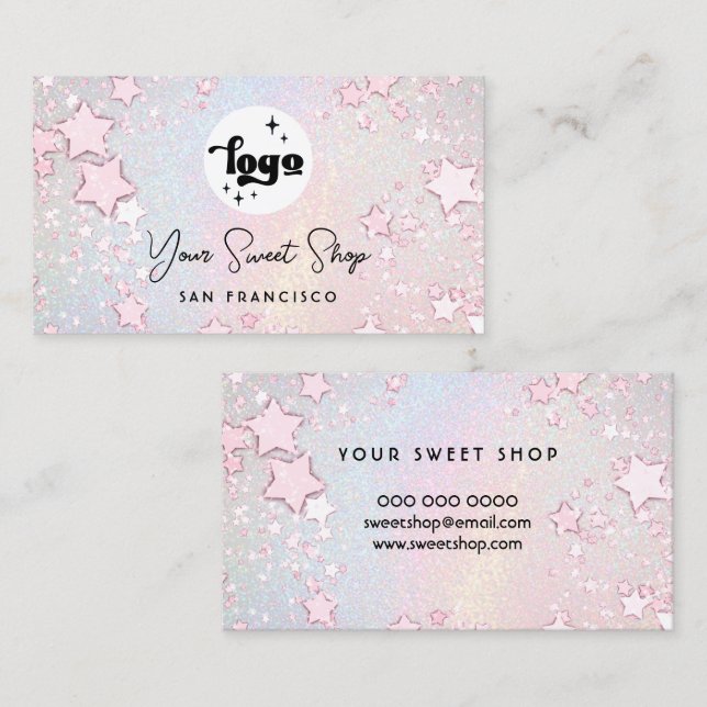 Carte De Visite simulated glitter delicate pastel rainbow  (Devant / Derrière)