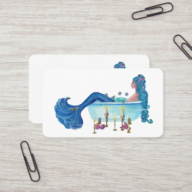 Carte De Visite Sirène dans la baignoire par Renee Lavoie (Devant/Arrière en situation)