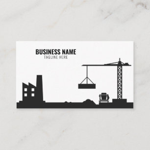 Carte De Visite Site de construction simple blanc et noir Silhouet