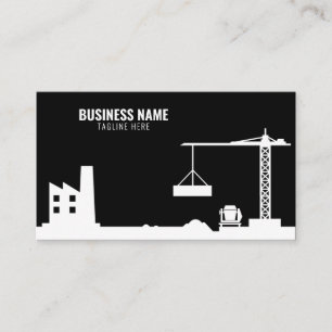 Carte De Visite Site de construction simple noir et blanc Silhouet