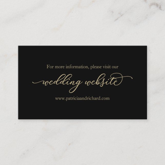 Carte De Visite Site de mariage noir calligraphié or (Devant)