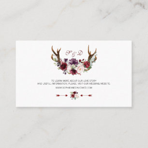 Carte De Visite Site Mariage de Burgundy Marsala Floral Antlers