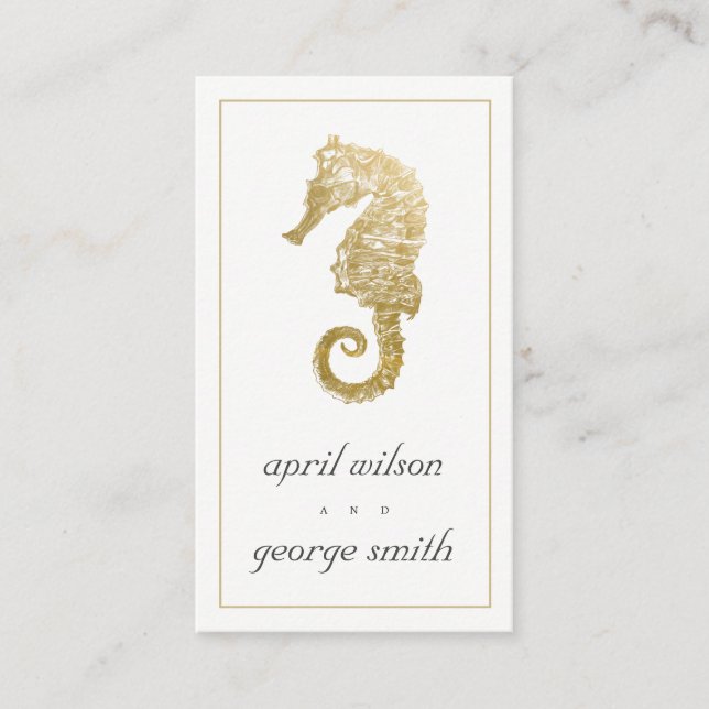 CARTE DE VISITE SITE MARIAGE ELEGANT GOLD FOIL NAVY SEAHORSE (Devant)