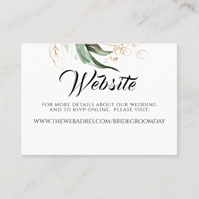 Carte De Visite Site mariage Gold Greenery (Devant)