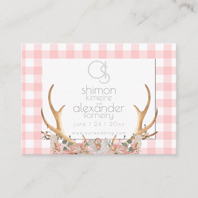 Carte De Visite Site mariage | Monogram Coral En vichy Floral (Devant)