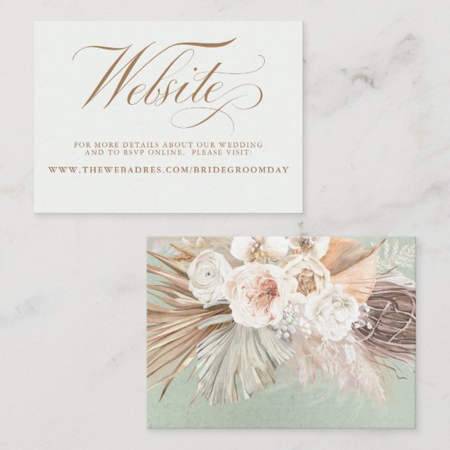 Carte De Visite Site Mariage Pampas Grass and White Flowers (Devant / Derrière)