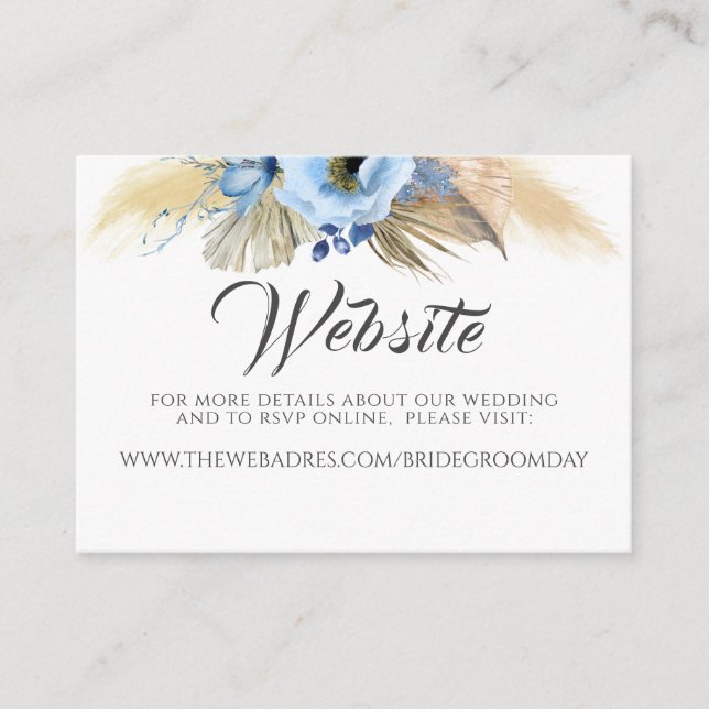 Carte De Visite Site mariage Pampas Grass Dusty Blue Floral (Devant)