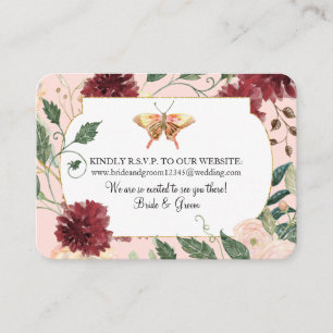 Carte De Visite Site Mariage RSVP Watercolor Automne Floral Pink