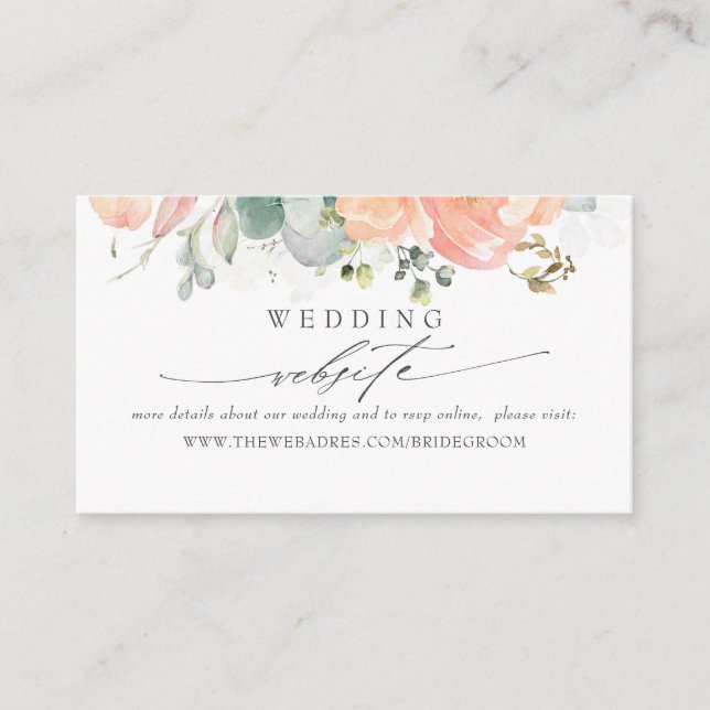 Carte De Visite Site mariage Sage et Peach Foliage (Devant)