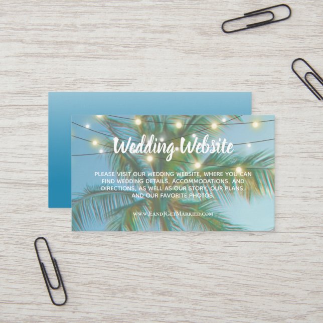 Carte De Visite Site mariage Tropical Beach String Lights Ombre (Devant/Arrière en situation)