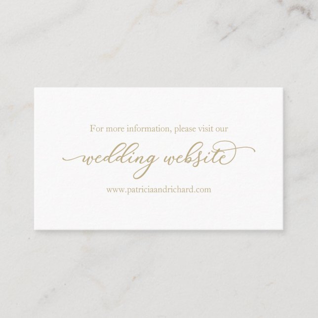 Carte De Visite Site Web de Mariage à Calligraphie Dorée Élégante (Devant)