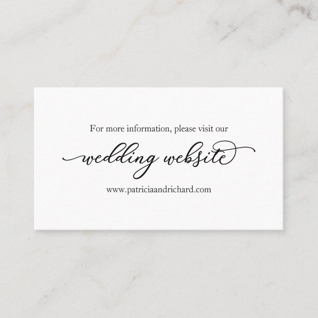Carte De Visite Site Web de Mariage à Calligraphie Élégante (Devant)