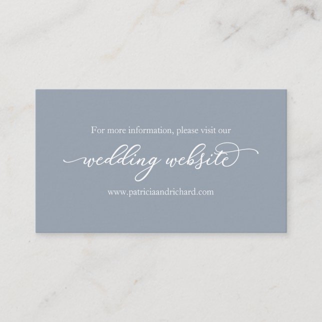 Carte De Visite Site Web de Mariage Calligraphié Bleu Poussiéreux (Devant)