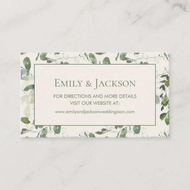 Carte De Visite Site Web de Mariage Crème Feuilles de Sauge et de  (Devant)