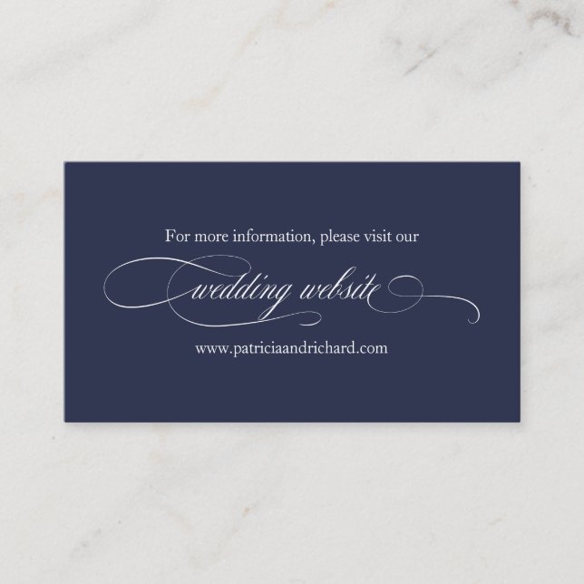 Carte De Visite Site Web de Mariage Élégant Bleu Marine (Devant)