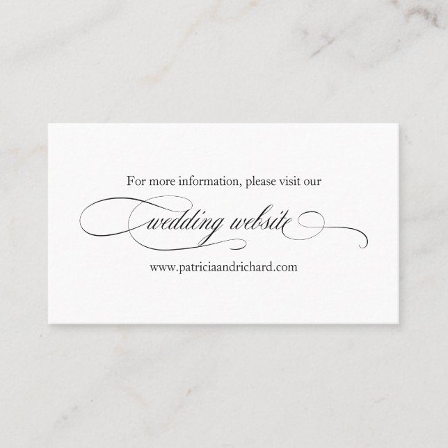 Carte De Visite Site Web de Mariage Élégant Script Noir (Devant)