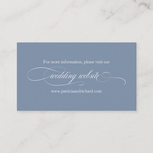 Carte De Visite Site Web de Mariage Simple Élégant Bleu Poussiéreu (Devant)
