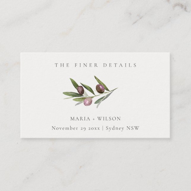 Carte De Visite Site Web du Mariage Rustic Minimal Olive Branch Fa (Devant)