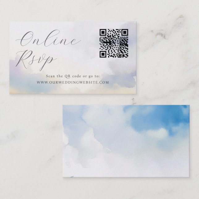 Carte De Visite Site Web mariage en ligne RSVP QR Code nuages (Devant / Derrière)