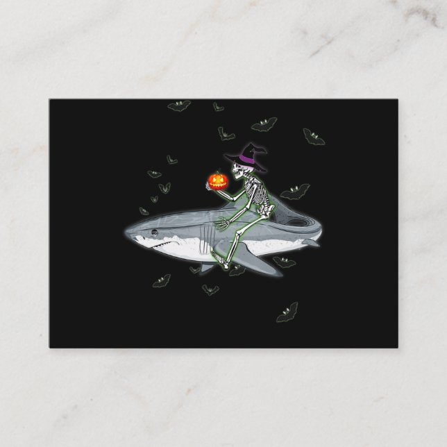Carte De Visite Skeleton équitation requin - Drôle cadeau Hallowee (Devant)