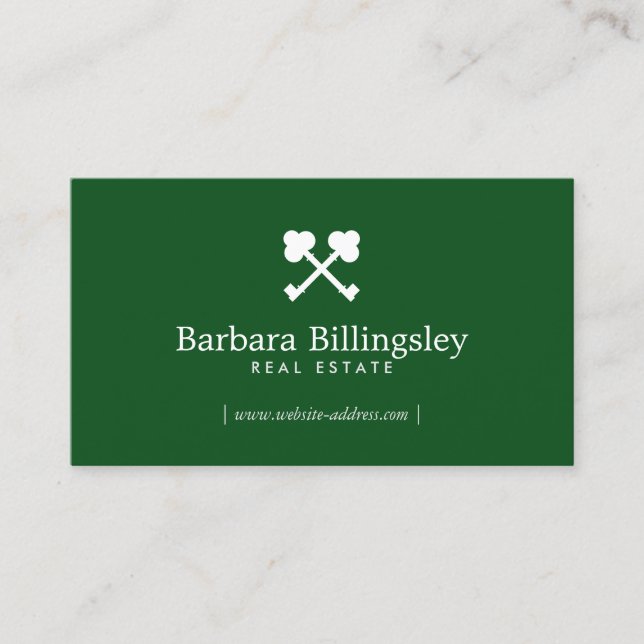 Carte De Visite Skeleton Key Logo Immobilier, Broker Dark Green (Devant)