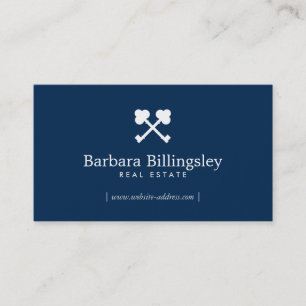 Carte De Visite Skeleton Key Logo Immobilier, Broker Navy Blue