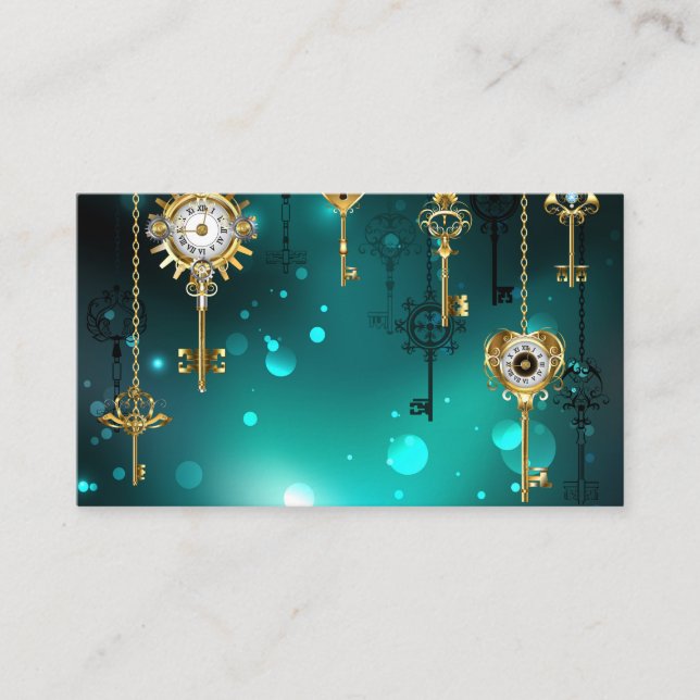 Carte De Visite Skeleton Keys on Green Background (Devant)