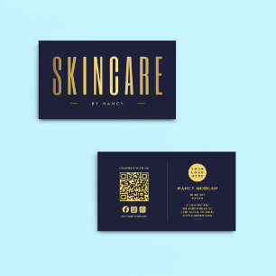 Carte De Visite Skincare Marine Et Gold QR Code & Logo