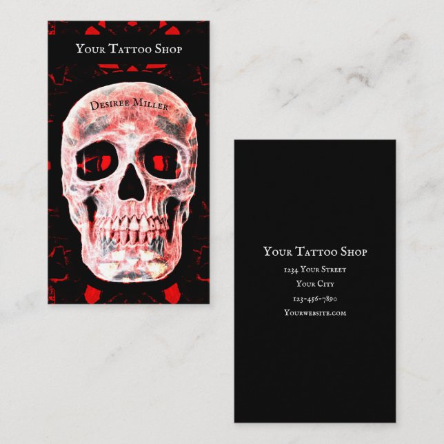 Carte De Visite Skull Pop Art gothique Noir Rouge moderne Tattoo S (Devant / Derrière)