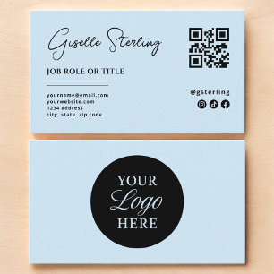 Carte De Visite Sky Blue Logo QR Code Minimaliste Professionnel