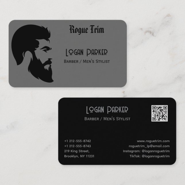 Carte De Visite Sleek Black Barber Men's Stylist Minimalist (Devant / Derrière)