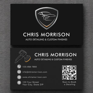 Carte De Visite Sleek Car Detail Shield QR Code Professionnel
