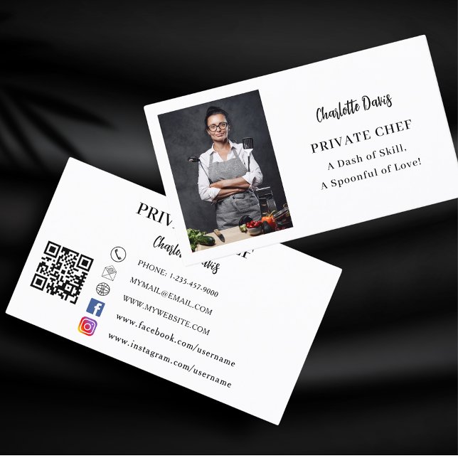 Carte De Visite slogan photo du chef privé code QR (Créateur téléchargé)
