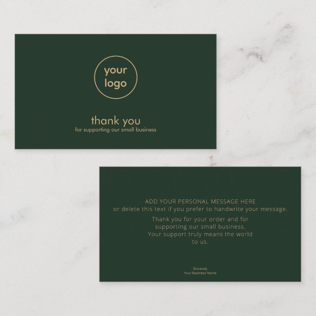 Carte De Visite Small Business Logo Thank You Card Olive Gold (Devant / Derrière)