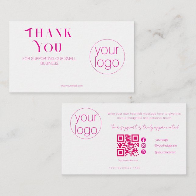 Carte De Visite Small Business Logo Thank You QR Card Blush Pink (Devant / Derrière)