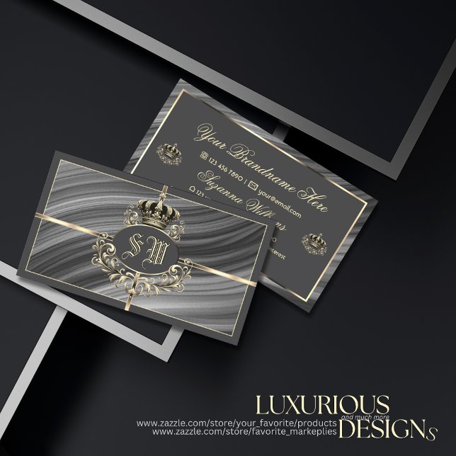 Carte De Visite Smart Royal Grey Gold Couronne et Monogramme sompt (Créateur téléchargé)