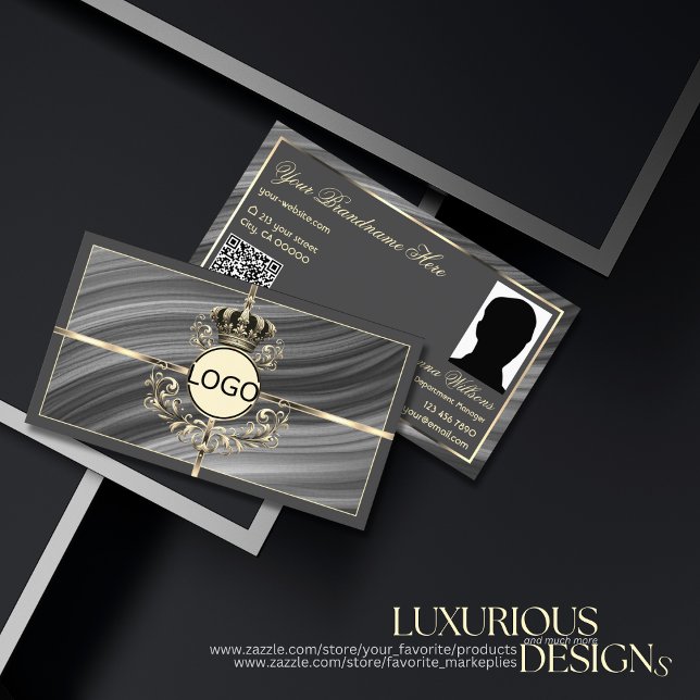 Carte De Visite Smart Royal Gris Or Couronne Logo Photo et Code QR (Créateur téléchargé)