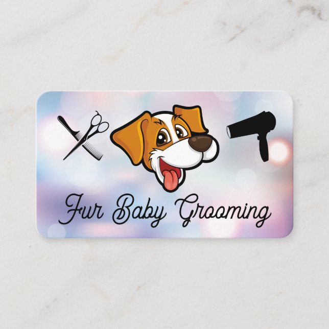 Carte De Visite Smiling Cute Dog Logo | Grooming Tools | Boke (Devant)
